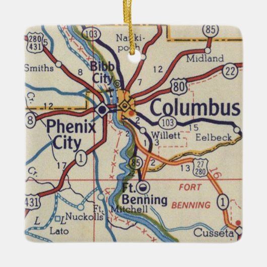Columbus GA map Keramisch Ornament (Voorkant)