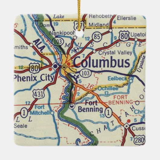 Columbus GA  map Keramisch Ornament (Achterkant)