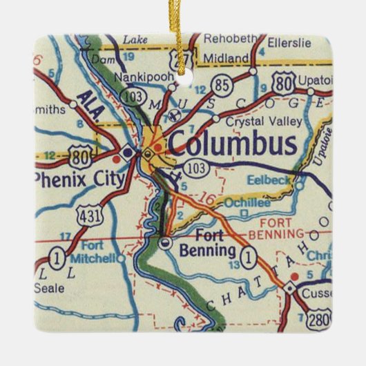Columbus GA  map Keramisch Ornament (Voorkant)