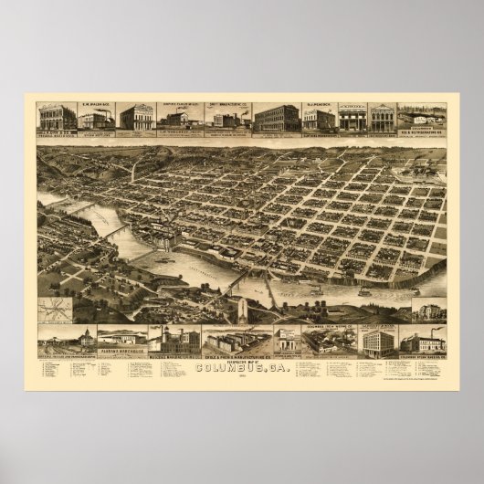 Columbus, GA Panorama - 1886 Poster (Voorkant)