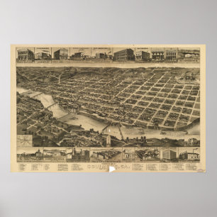 Columbus Georgia 1886 Antiek panoramische kaart Poster