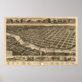 Columbus Georgia 1886 Antiek panoramische kaart Poster