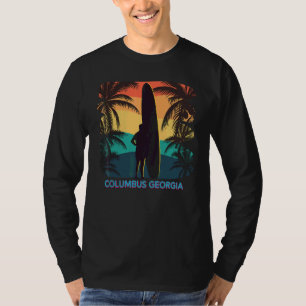 Columbus Georgia Ga palmboom surfboer surfer zur T-shirt