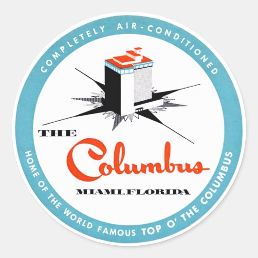 Columbus Hotel Miami Florida Ronde Sticker (Voorkant)