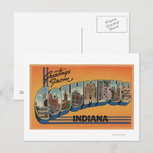Columbus, Indiana - grote letterscènes Briefkaart (Voorkant / Achterkant)