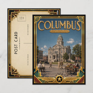 Columbus Indiana Vintage Art Deco Gouden Tijdperk Briefkaart