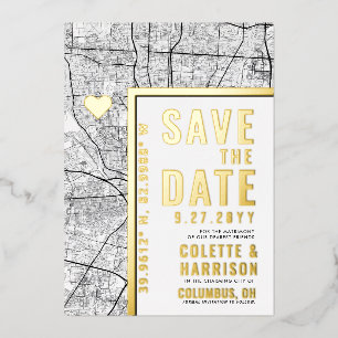 Columbus Love Locator Huwelijk Save the Date Folie Uitnodiging