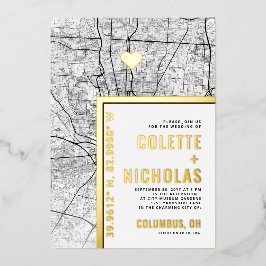 Columbus Love Locator | Stad thema bruiloft Folie Uitnodiging