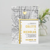 Columbus Love Locator | Stad thema bruiloft Folie Uitnodiging (Staand Voorkant)