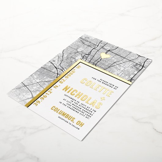 Columbus Love Locator | Stad thema bruiloft Folie Uitnodiging (Gedraaid)