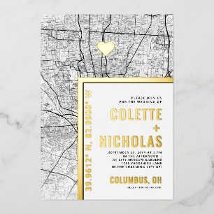 Columbus Love Locator   Stad Thema Trouwfeest Folie Uitnodiging