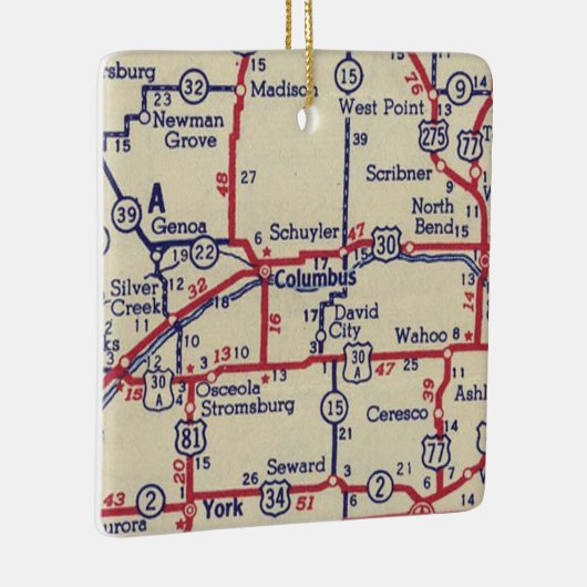 Columbus NE  kaart Keramisch Ornament (Rechts)