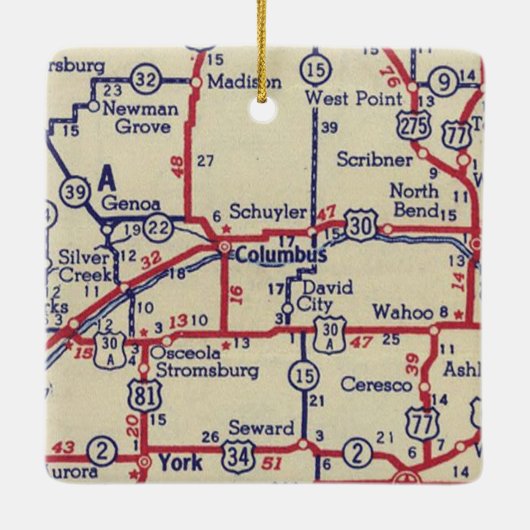 Columbus NE  kaart Keramisch Ornament (Achterkant)