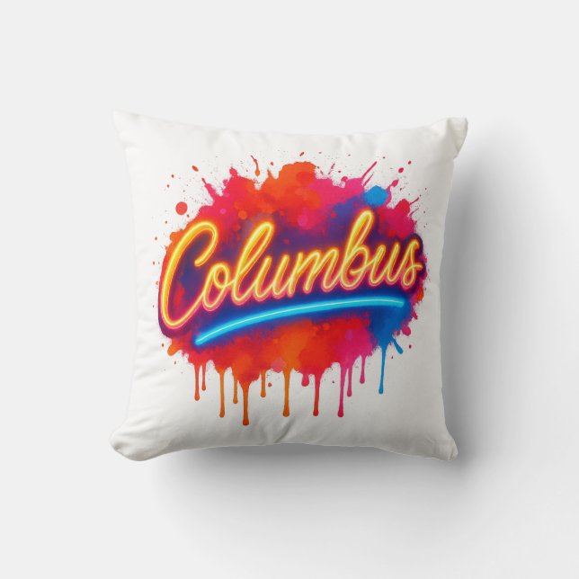 Columbus Neon Street Art Splash Kussen (Voorkant)