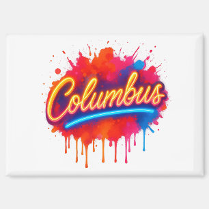 Columbus Neon Street Art Splash Magneet