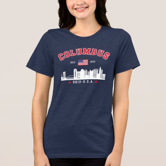 Columbus OH Downtown Silhouette Tri-Blend Shirt (Voorkant)