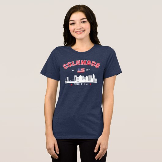 Columbus OH Downtown Silhouette Tri-Blend Shirt (Voorkant volledig)