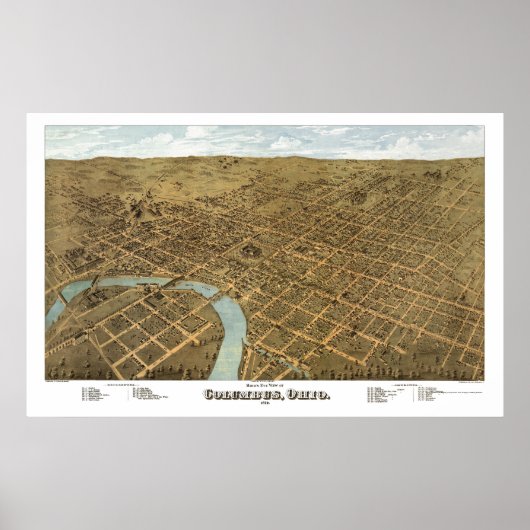 Columbus, OH Panoramic Map - 1872 Poster (Voorkant)