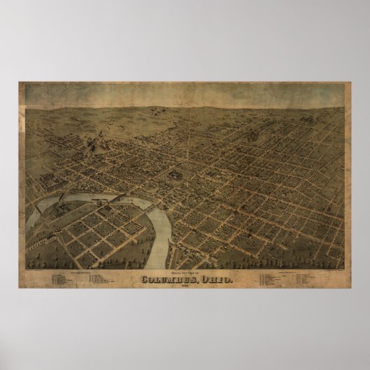 Columbus Ohio 1872 Antiek Panorama Poster (Voorkant)
