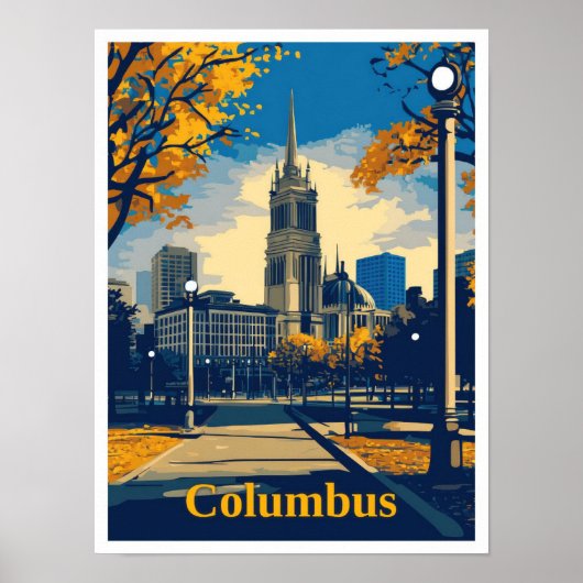 Columbus Ohio Art Vintage Travel Illustratie Poster (Voorkant)