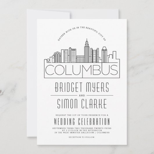 Columbus Ohio Bruiloft Deco Skyline uitnodiging (Voorkant)
