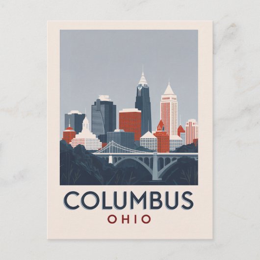 Columbus Ohio City Skyline Vintage Art Briefkaart (Voorkant)