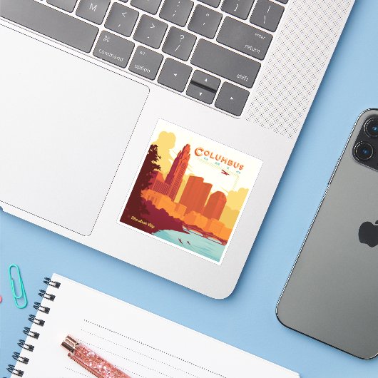 Columbus Ohio | De boogstad Sticker (Laptop met iPhone)