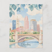 Columbus Ohio Gouache Schilderillustratie Reizen Briefkaart (Voorkant)