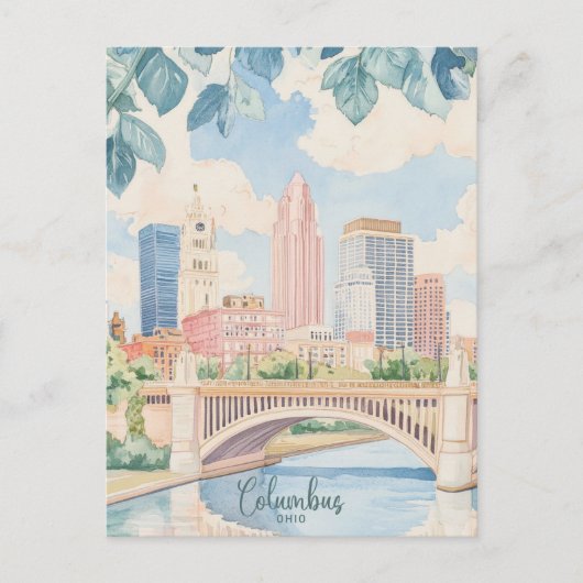 Columbus Ohio Gouache Schilderillustratie Reizen Briefkaart (Voorkant)