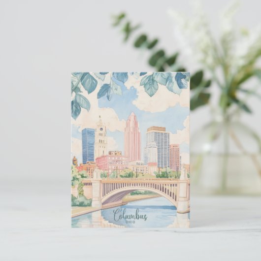 Columbus Ohio Gouache Schilderillustratie Reizen Briefkaart (Staand voorkant)