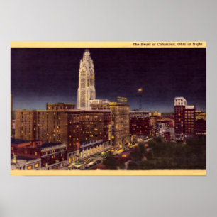 Columbus Ohio nachtelijke scène Poster