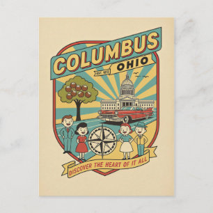 Columbus, Ohio Retro 1950 Reisposter Prentbriefkaa Briefkaart