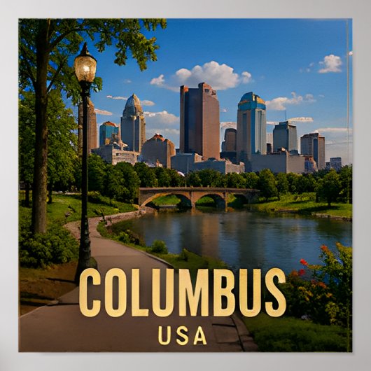 Columbus Ohio Riverfront Reis Cadeau Poster (Voorkant)