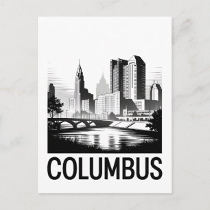 Columbus Ohio Silhouet Zwart Wit Houtsnede Feestdagenkaart