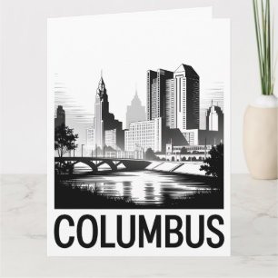 Columbus Ohio Silhouet Zwart Wit Houtsnede Kaart