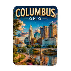 Columbus Ohio Silhouette en Scioto Rivier Magneet