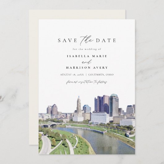 COLUMBUS OHIO Skyline Save the Date Invitation Kaart (Voorkant / Achterkant)