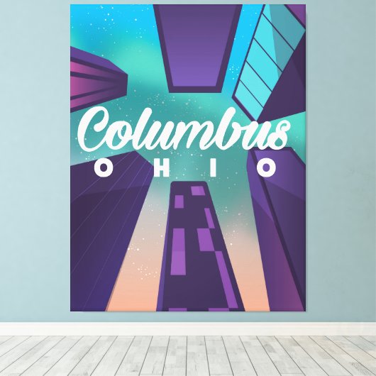 Columbus Ohio skyscraper reisposter print. Canvas Afdruk (Insitu (Houten vloer))