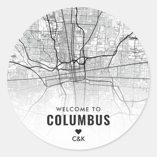 Columbus, Ohio Stadsplattegrond | Bruiloft Welkom Ronde Sticker (Voorkant)
