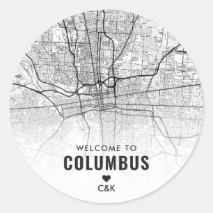 Columbus, Ohio Stadsplattegrond   Bruiloft Welkom Ronde Sticker