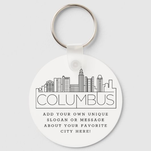 Columbus, Ohio Stylized Skyline Custom Slogan Sleutelhanger (Voorkant)