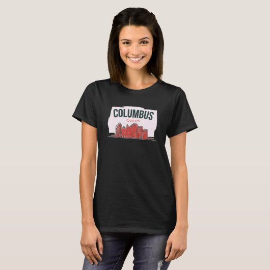 Columbus Ohio USA City Skyline Silhouette Outline T-shirt (Voorkant volledig)