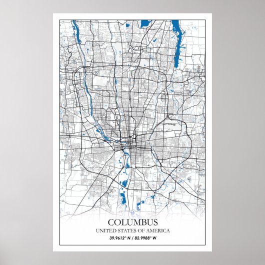Columbus Ohio USA Travel City Map Poster (Voorkant)