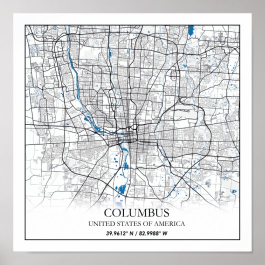 Columbus Ohio USA Travel City Map Poster (Voorkant)