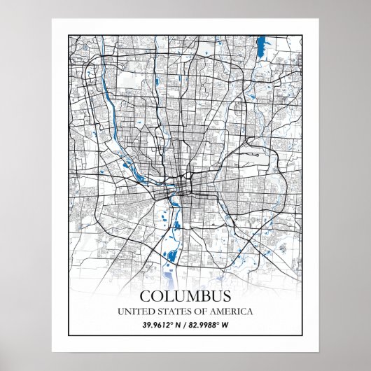 Columbus Ohio USA Travel City Map Poster (Voorkant)