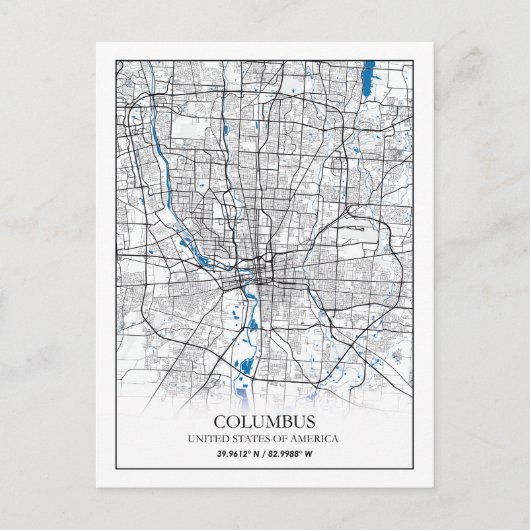 Columbus Ohio USA Travel City Map Poster Briefkaart (Voorkant)