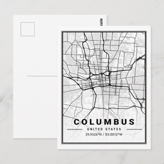 Columbus Ohio USA Travel City Map Poster Briefkaart (Voorkant / Achterkant)