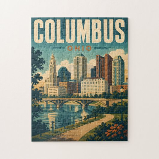Columbus Ohio Vintage Skyline Puzzel (Verticaal)