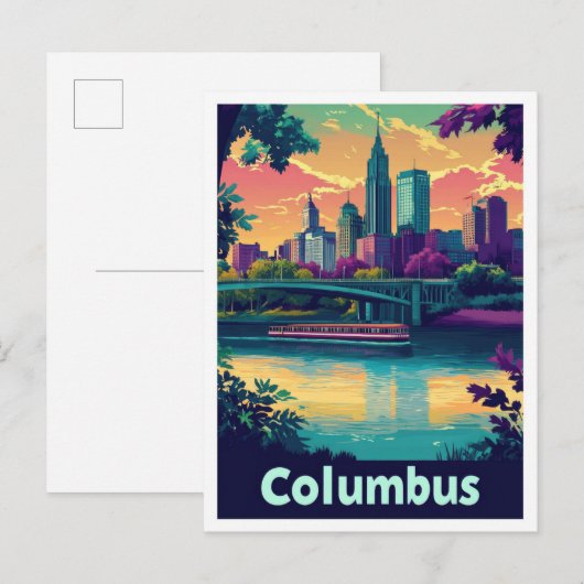 Columbus Ohio Vintage Travel Illustratie Briefkaart (Voorkant / Achterkant)