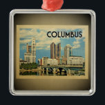 Columbus Ohio Vintage Travel Ornament<br><div class="desc">A cool design columbus ornament featuring an impressive city skyline view.</div>